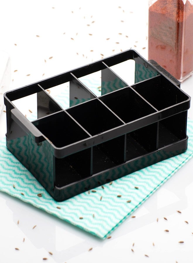 LEAWALL Premium Plastic Masala Spice Rack with Stand (Black) 8 Pieces - Image 2